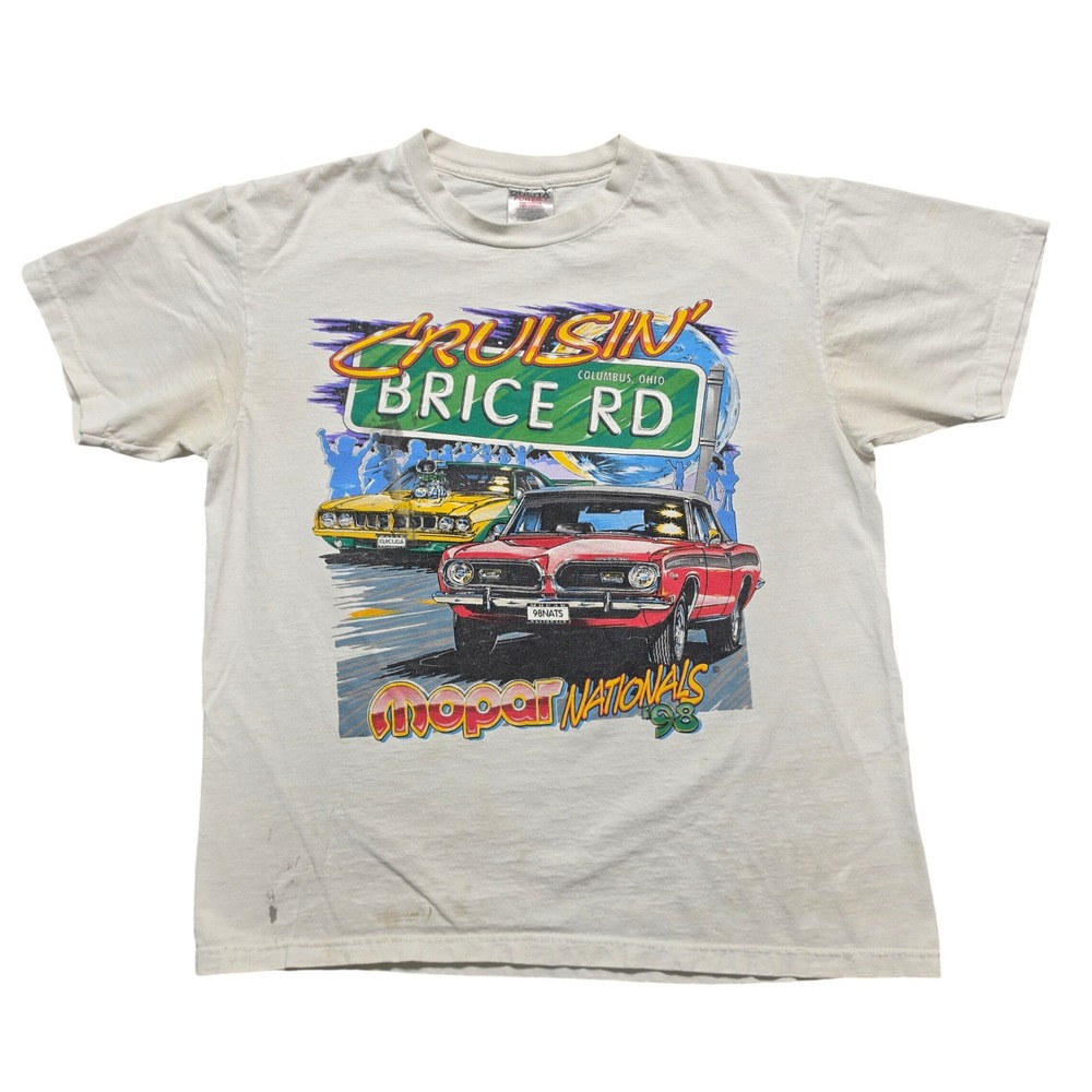 Oneita Mopar Nationals 98 T-Shirt Mens L White Cruisin Brice Rd Graphic Tee